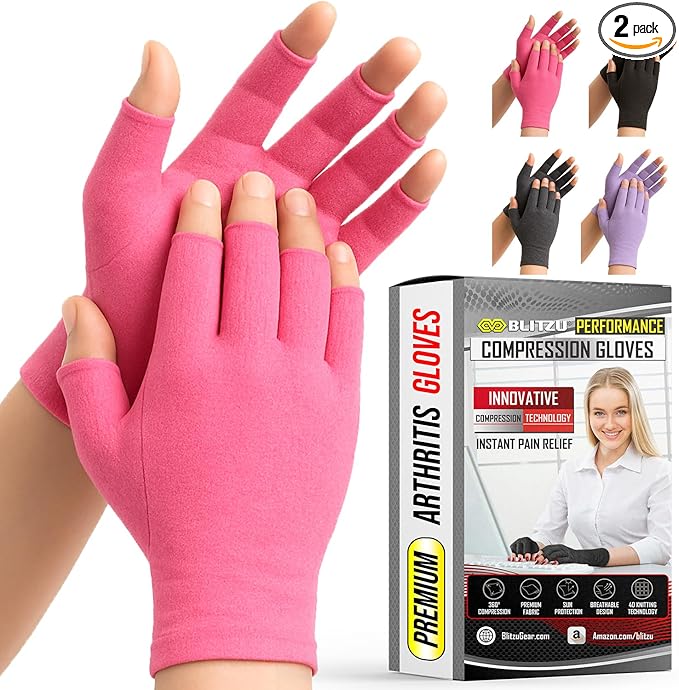 Compression Arthritis Gloves for Women and Men, Fingerless Rheumatoid Arthritis Carpal Tunnel Pain Relief Gloves, Hand Sup...