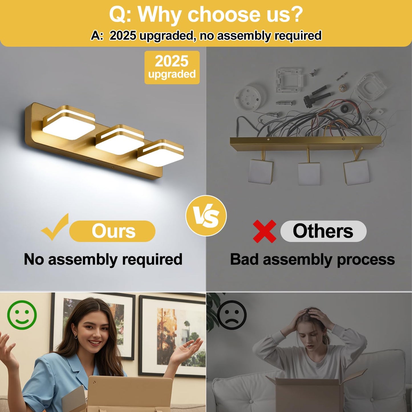 1300Lm Led Modern Bathroom Vanity Light Fixtures  360?Rotate Acrylic Gold Vanity Lights For Bathroom  Modern Wall Lighting Fixtures Over Mirror Kitchen Living Room (Natural White Light 5000K)