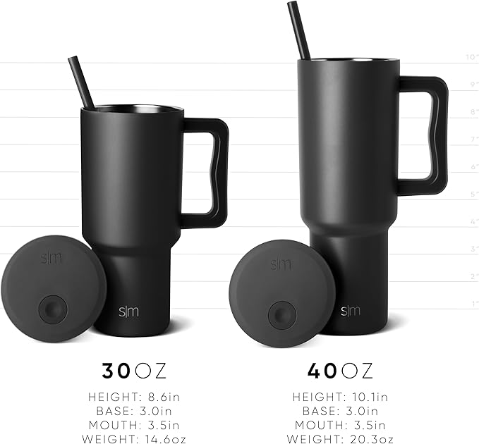 Simple Modern 30 oz Tumbler with Handle and Straw Lid | Insulated Cup Reusable Stainless Steel Water Bottle Travel Mug Cupholder Friendly | Gifts for Women Him Her | Trek Collection | Black Leopard