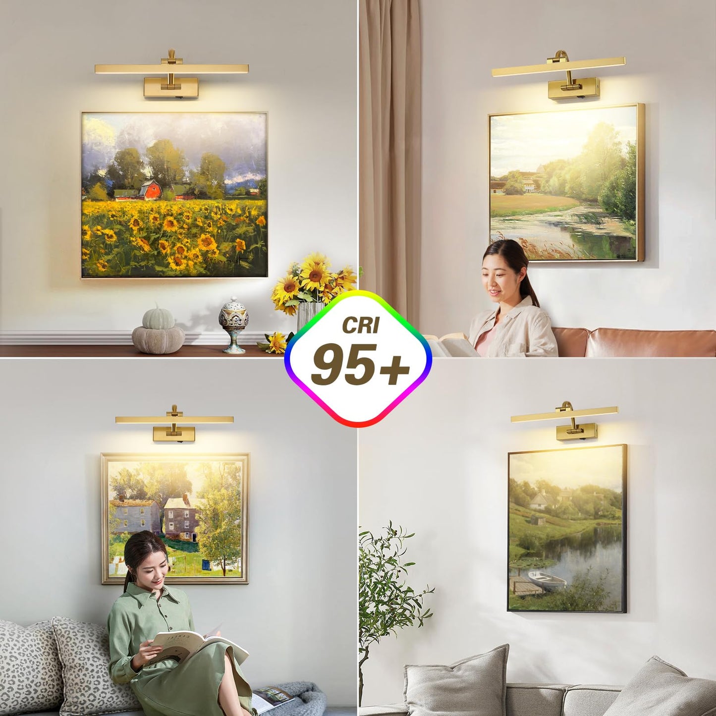 Desoop Picture Lights For Wall Battery Operated  Brass Art Lighting For discomfort-reducingtings With Remote And Timer  Wireless Gallery Light For Portrait Frame Artwork  16 Inch 3Cct Dimmable
