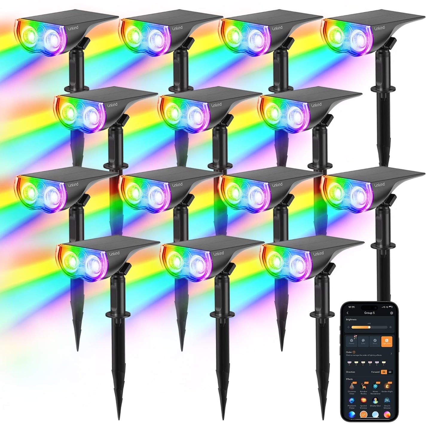Linkind Solar Spot Lights, Color Changing, Waterproof, 14 Pack, Model LS6300164, Multicolor, High-impact ABS Plastic
