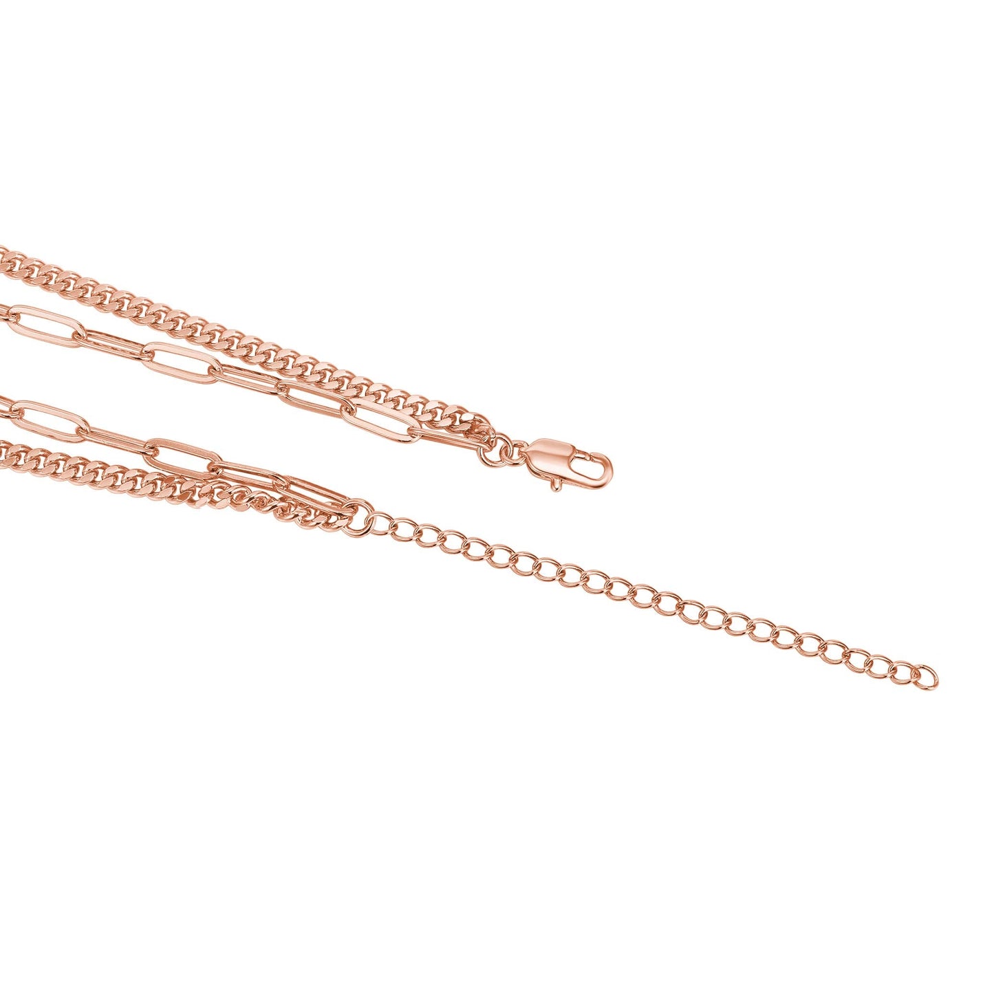 PAVOI 14K Gold Plated Double Chain Necklaces for Women - Rose Gold Layered 925 Sterling Silver Necklace with 15+16.5+3 Extenders