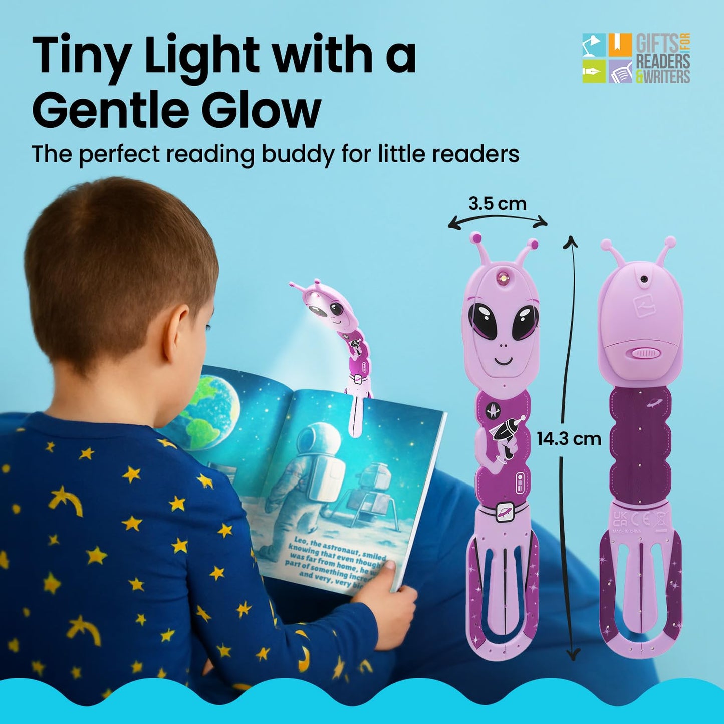 Gifts For Readers & Writers Led Reading Light - 2-In-1 Bookmark & Clip-On, Battery Operated, Alien Purple, Model 4947