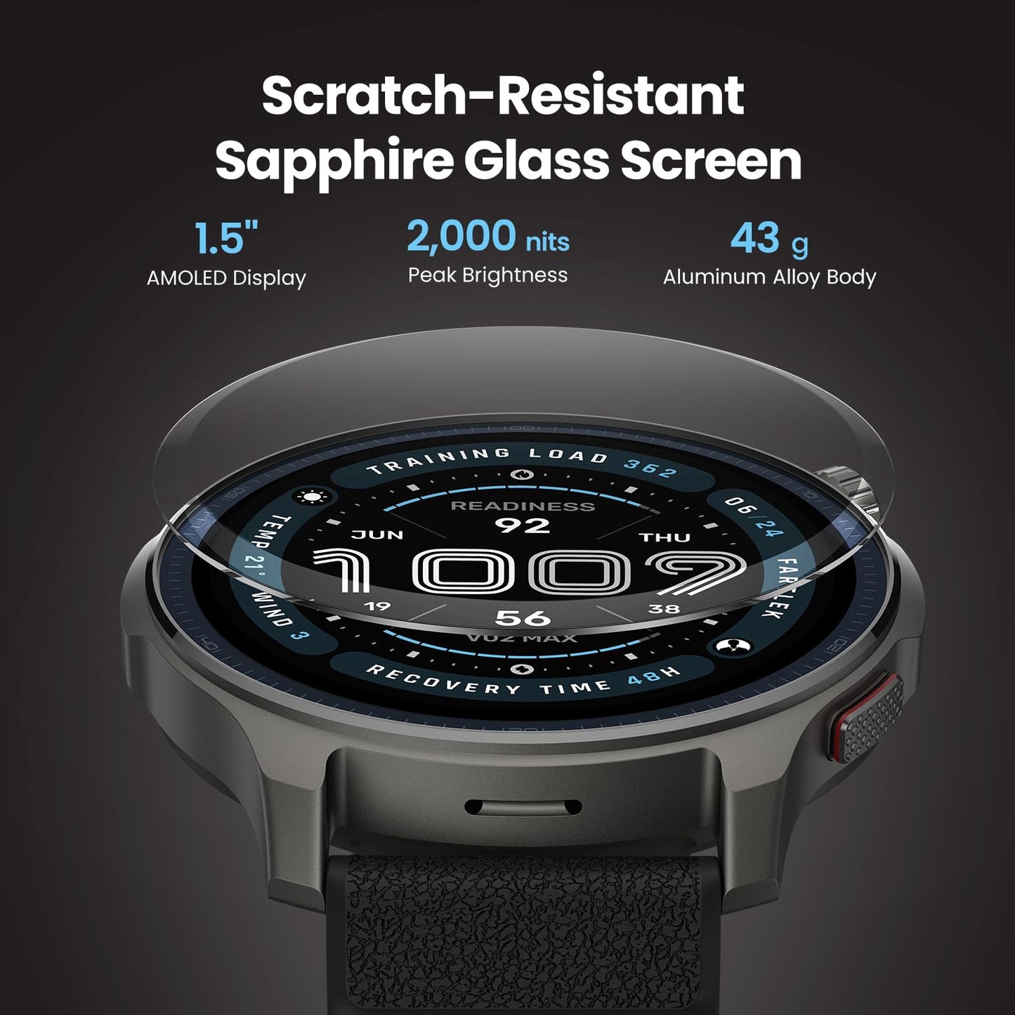 Amazfit Balance 2 Smart Watch 47mm AMOLED Sapphire Glass Display, Offline Maps, Dual Band GPS, 21 Days Battery, 170+ Sport Modes, Hyrox & Golf Mode, Heart Rate & Sleep Tracker for Android & iPhone