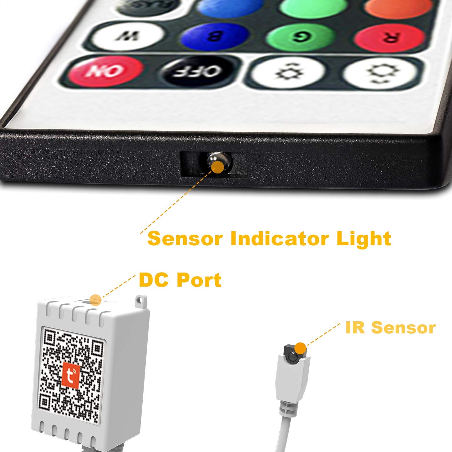 DAYBETTER 24 Key Tuya Smart Wi-Fi LED Strip Light Remote Controller, Dimmable, DC 12V, Model DWF0362CNOV, Wi-Fi 24key Controller