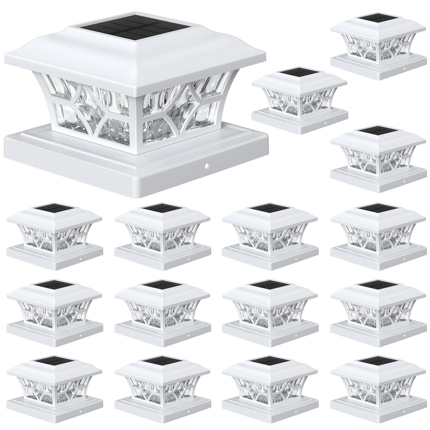 APONUO Solar Post Cap Lights, 16 Pack, IP64 Waterproof, 1000mAh Battery, for 4x4 5x5 6x6 Fences, White,