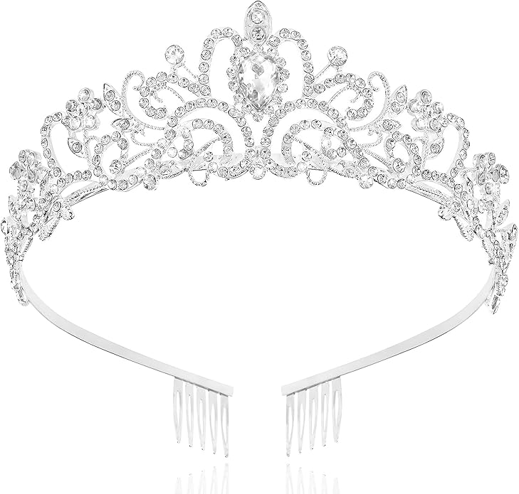 TAROSE Crowns for Women, Queen Crystal Gold Silver Tiaras with White Rhinestone and Combs, Goddess Crown for Wedding Bride...