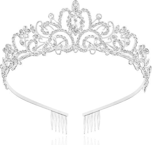 TAROSE Crowns for Women, Queen Crystal Gold Silver Tiaras with White Rhinestone and Combs, Goddess Crown for Wedding Bride...