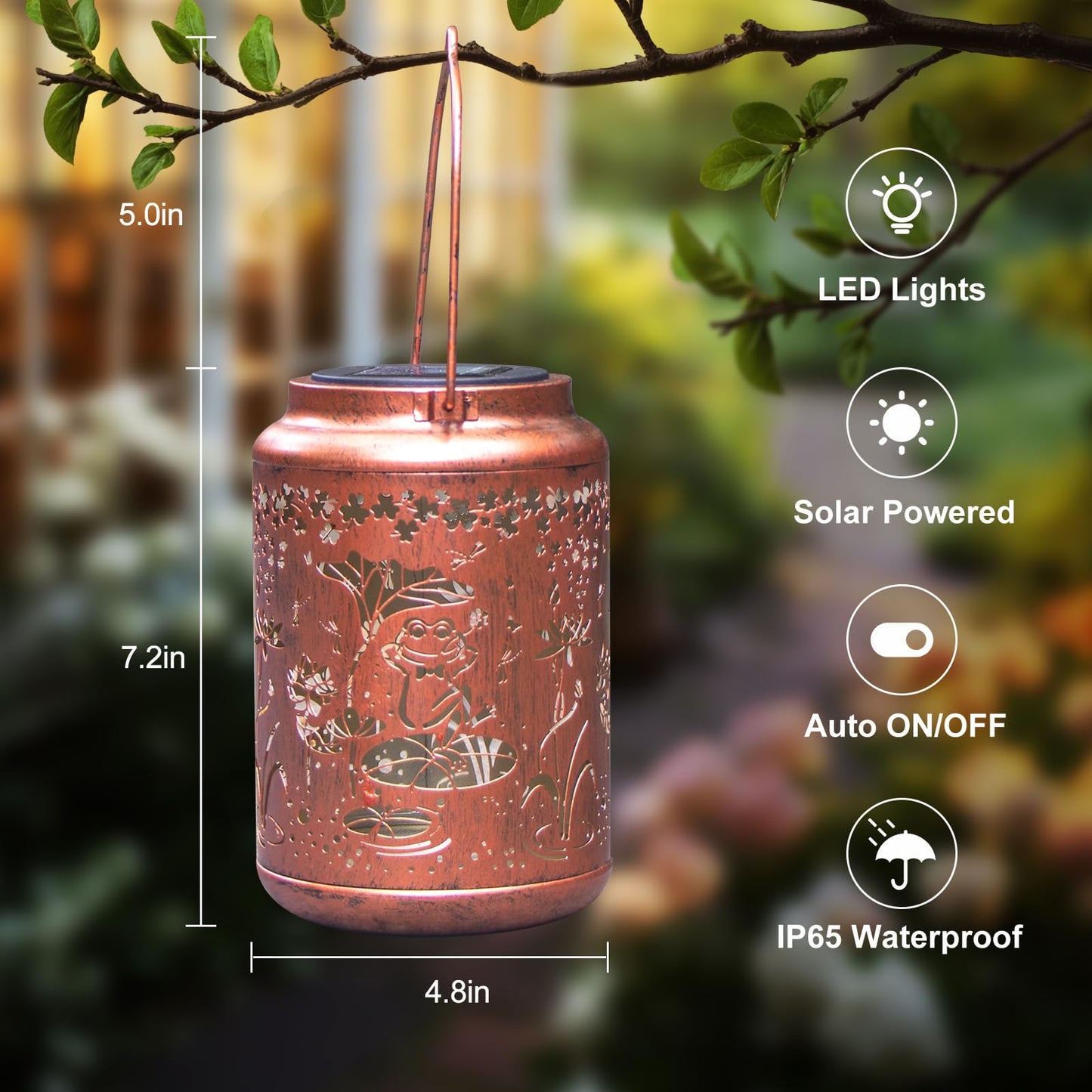 YISITEONE Frog Solar Lantern - Metal Hanging Decor Light for Garden, Patio, Yard - Brown - Model ES04250600000