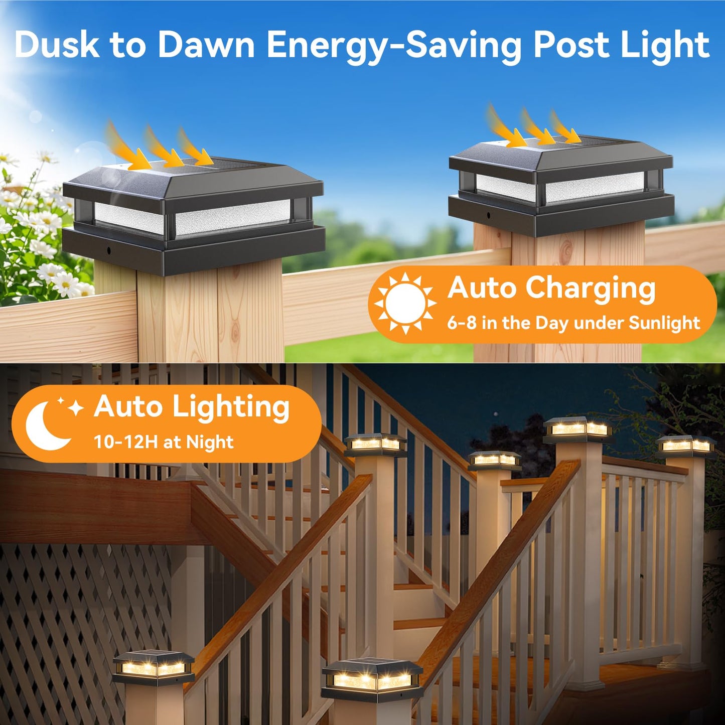 Solar Post Cap Lights Outdoor 8 Packs  Waterproof Solar Powered Deck Light For 4X4 4.5X4.5 5X5 Vinyl/Wooden Posts  Black Outside Warm/Cool Lighting Fence Cap Lights With 16Leds For Garden  Patio