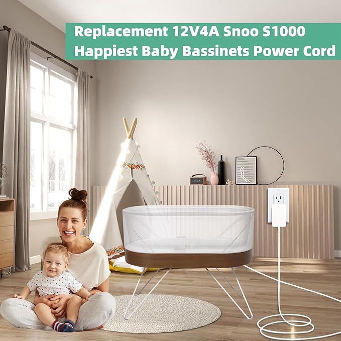 for Snoo Replacement Cord,12V 4A Snoo Power Cable S1000 Compatible with Snoo Model S1000 Happiest Baby Snoo Smart Sleeper Bassinet YLS06511F-120400 YLS06511F120400 83368703 4767SNXX100 Charger