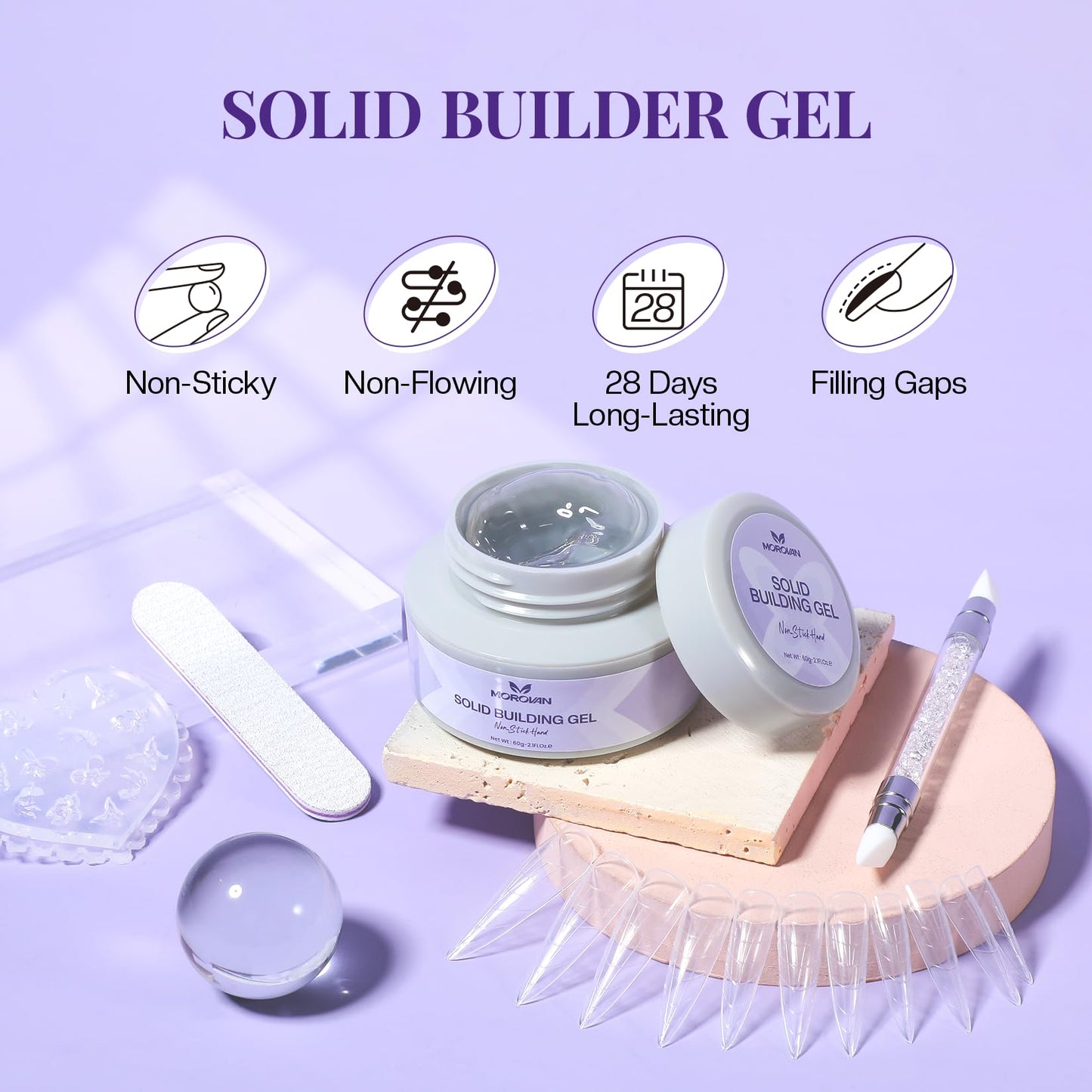 Morovan Solid Builder Nail Gel: 60g Large Capacity Nail Builder Gel for 3D Sculpting Non-Sticky Hard Gels for Nails Extension Ca