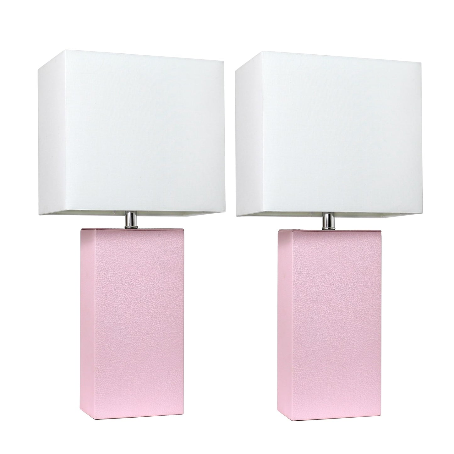 Elegant Designs Modern Leather Table Lamps, Blush Pink, 10X6X21, 2 Pack, Lc2000-Bpk-2Pk, White Fabric Shades