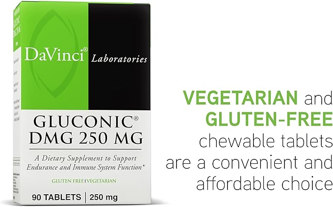 DAVINCI Labs Gluconic DMG 250mg - Helps Support Immune System, Muscle Function, Heart Health & Brain Health - 90 Chewable Tablets (90 Servings)