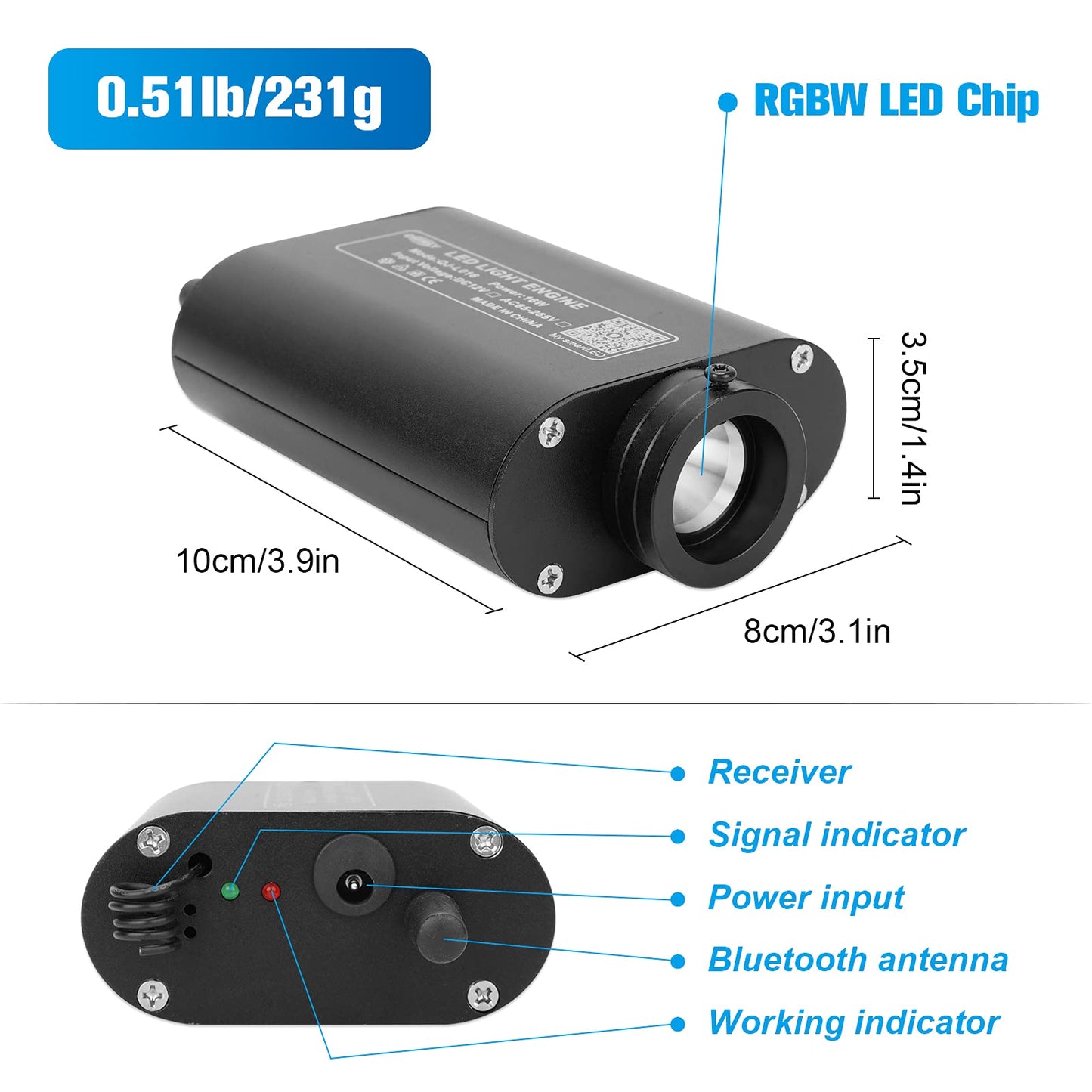 CHINLY Bluetooth RGBW LED Fiber Optic Light Kit, 300pcs, 0.03in x 9.8ft, Multicolor, Model QJ-L016