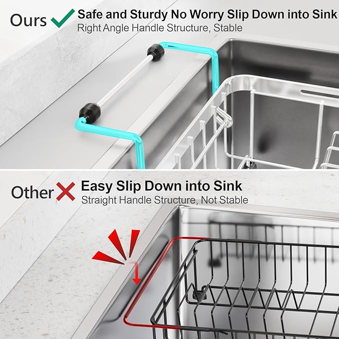 GSlife Small in Sink Dish Drying Rack - Stainless Steel Capacity Expandable Dish Drainer with Utensil Holder for Counter or Inside Sink, 11.9“-16.7” L x 9" W x 5.7" H, Silver