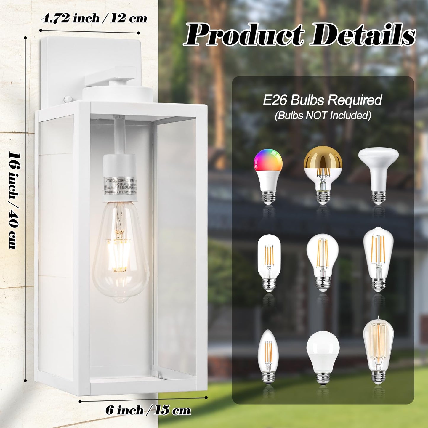 Yolsunes 16-Inch Large Outdoor Wall Light Fixture  White Exterior Wall Lantern Waterproof  Farmhouse Porch Sconce Lighting With Glass  Modern Outside Lights For House  Garage  Patio Lamp  2 Packs