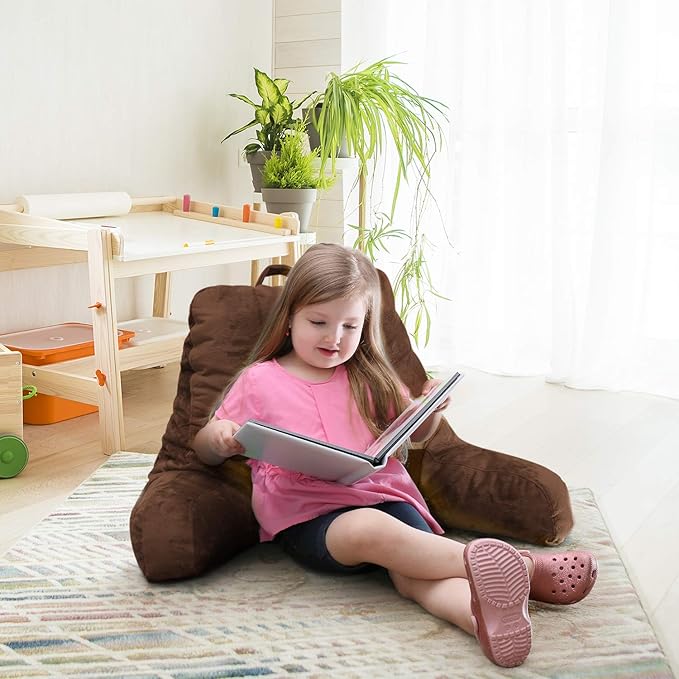 Nestl Reading Pillow Standard Bed Pillow, Back Pillow for Sitting in Bed Memory Foam Chair Pillow, Reading & Bed Rest Pillows Chocolate Brown Back Pillow for Bed, Bed Chair Arm Pillow with Pockets