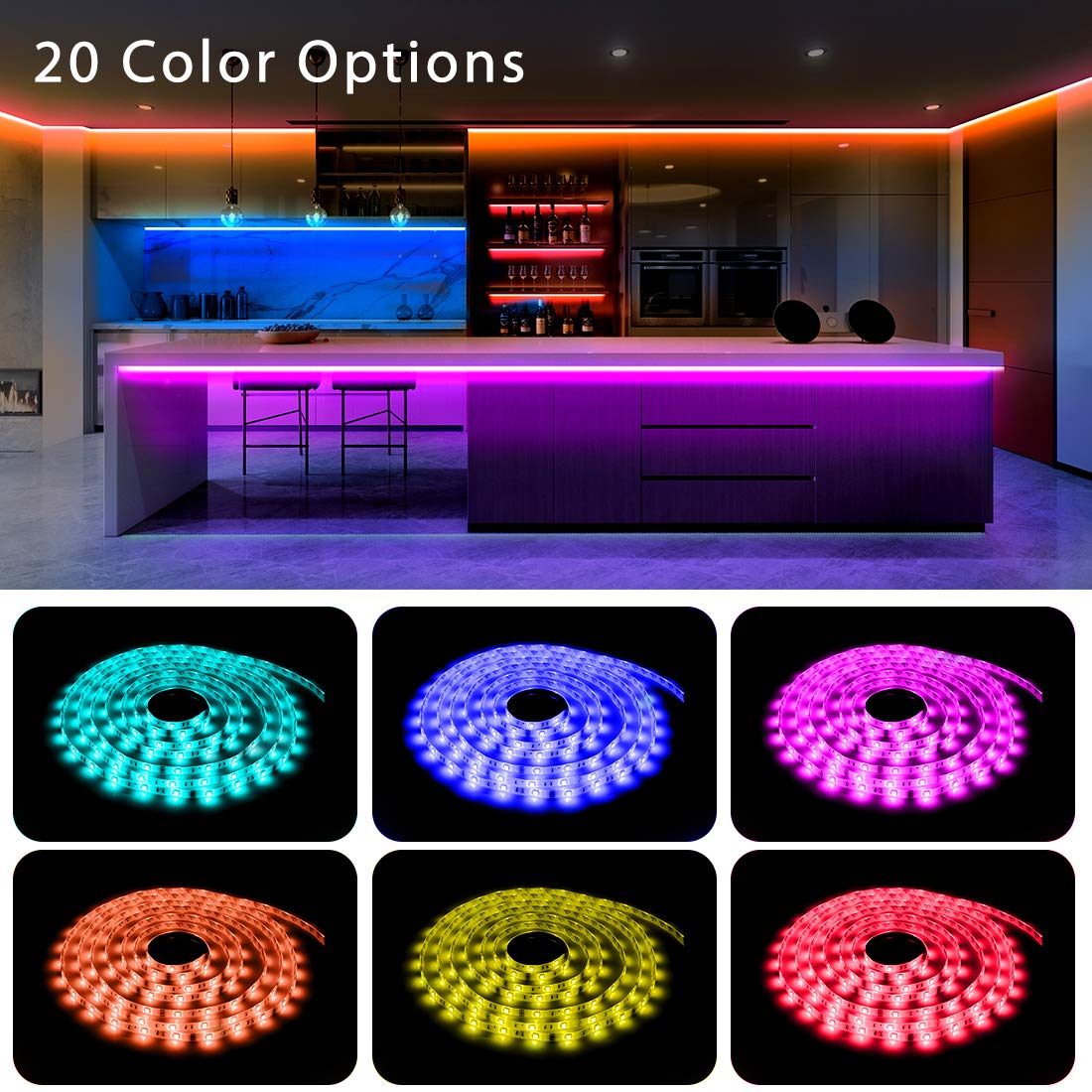 Phopollo Led Strip Lights 50Ft, Multicolor 5050 With Ir Remote & 12V Power Supply - Model Ph49Rgb53Wus