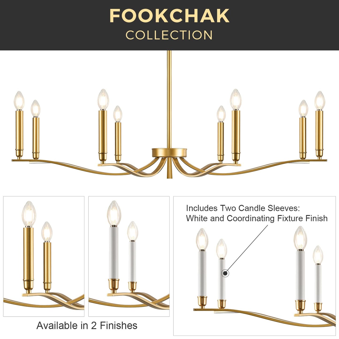 Fookchak Gold Chandeliers For Dining Room  8-Light Brass Chandelier Light Fixture Over Table Modern Candle Chandelier 44In Master Bedroom Chandeliers Lighting For Entry Foyer Bathtub Living Room