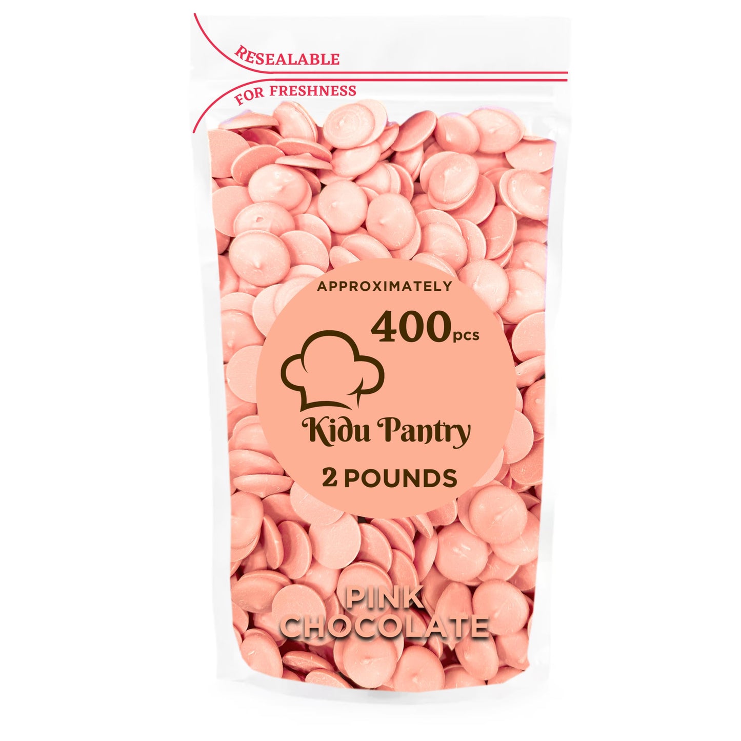 Kidu Pantry Pink Melting Chocolate Wafers 2 Pound Bulk In Resealable Bag - Valentines Day Pink Chocolate