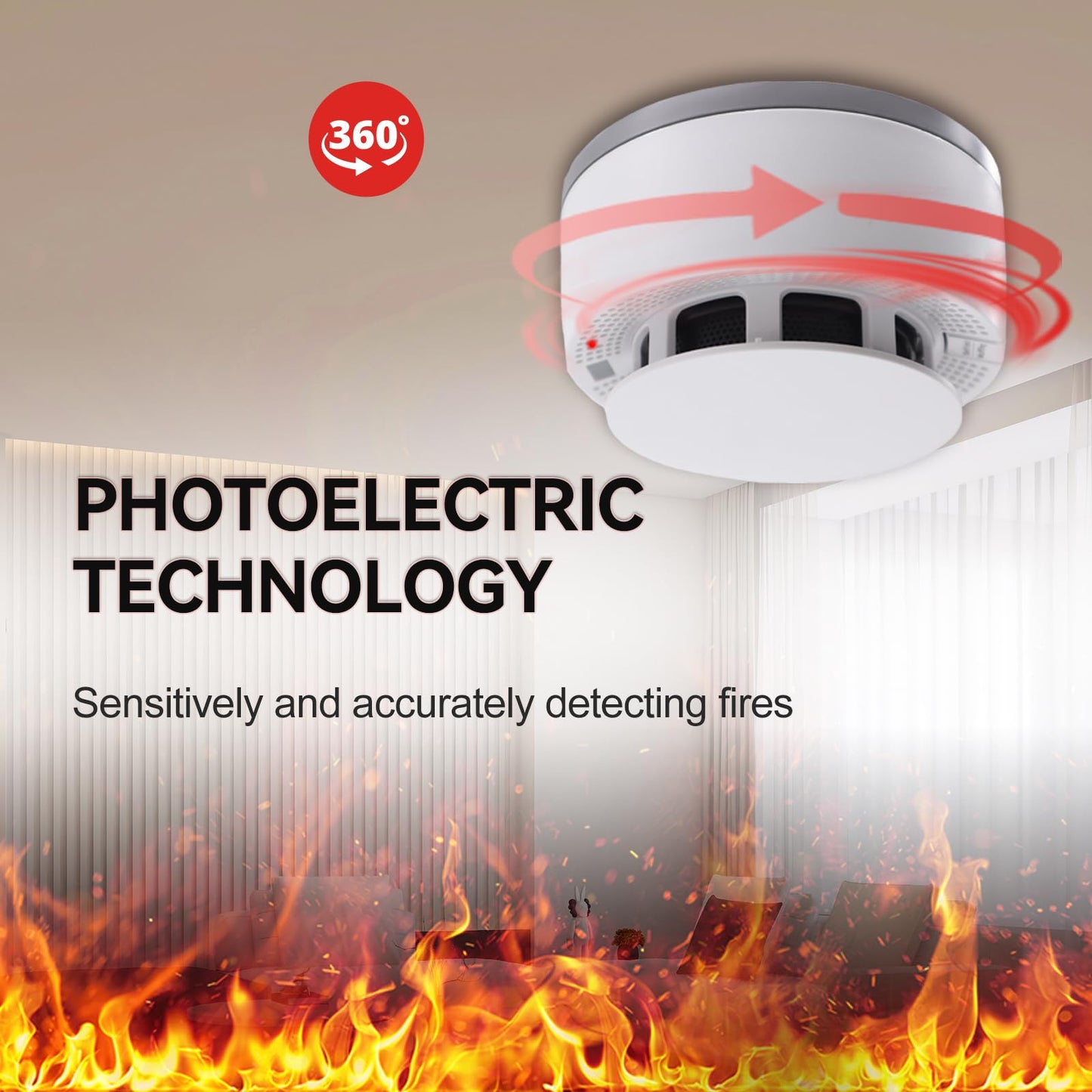 WeGoIOT Independent Smoke Detector, 10-Year Battery Smoke Fire Alarm with Photoelectric Sensor, LED Indicator & Silence Button JTY-GW-YB010(1 Pack)