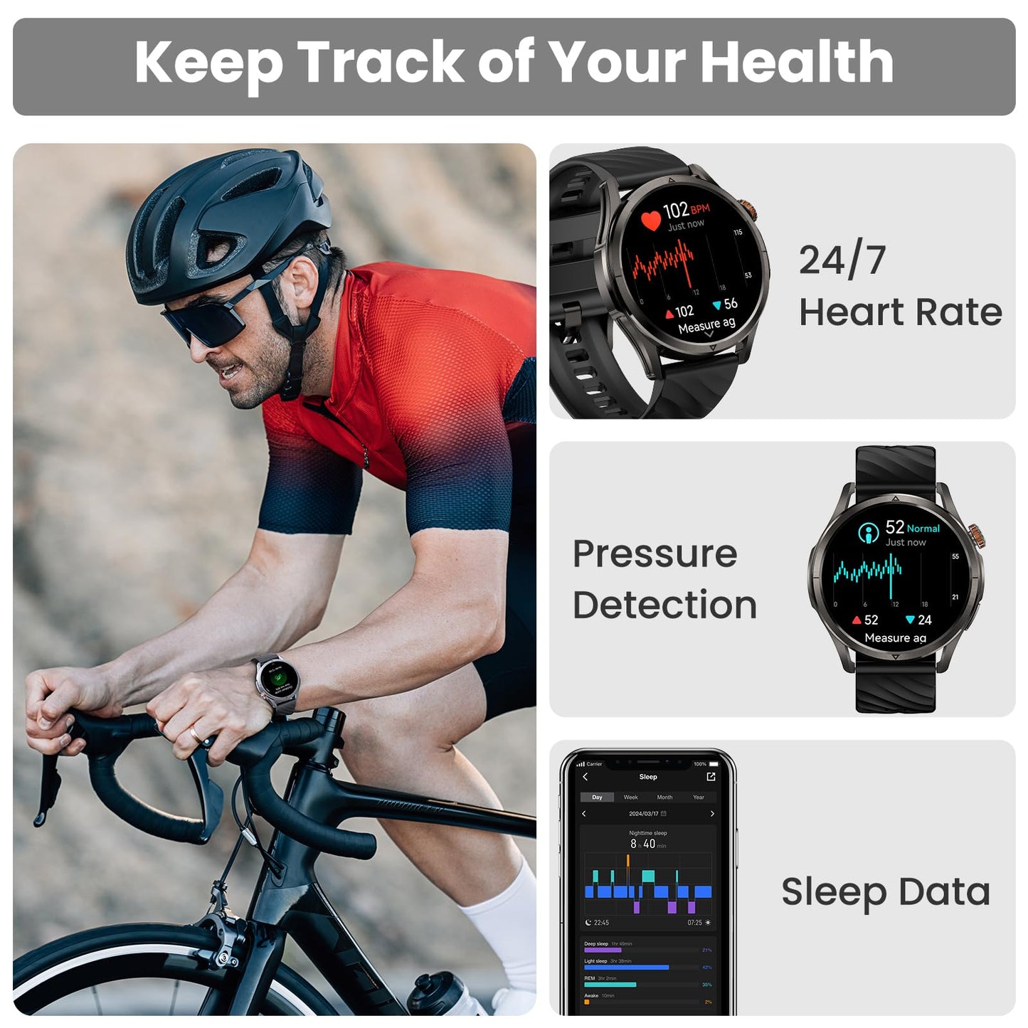 KOSPET Magic R10 GPS Smart Watch for Men, Stainless Steel Body, 50 Days Battery, 5ATM Waterproof, 180 Sport Modes for Outdoor Activity, 24/7 Heart Rate & Sleep Monitor (Black)