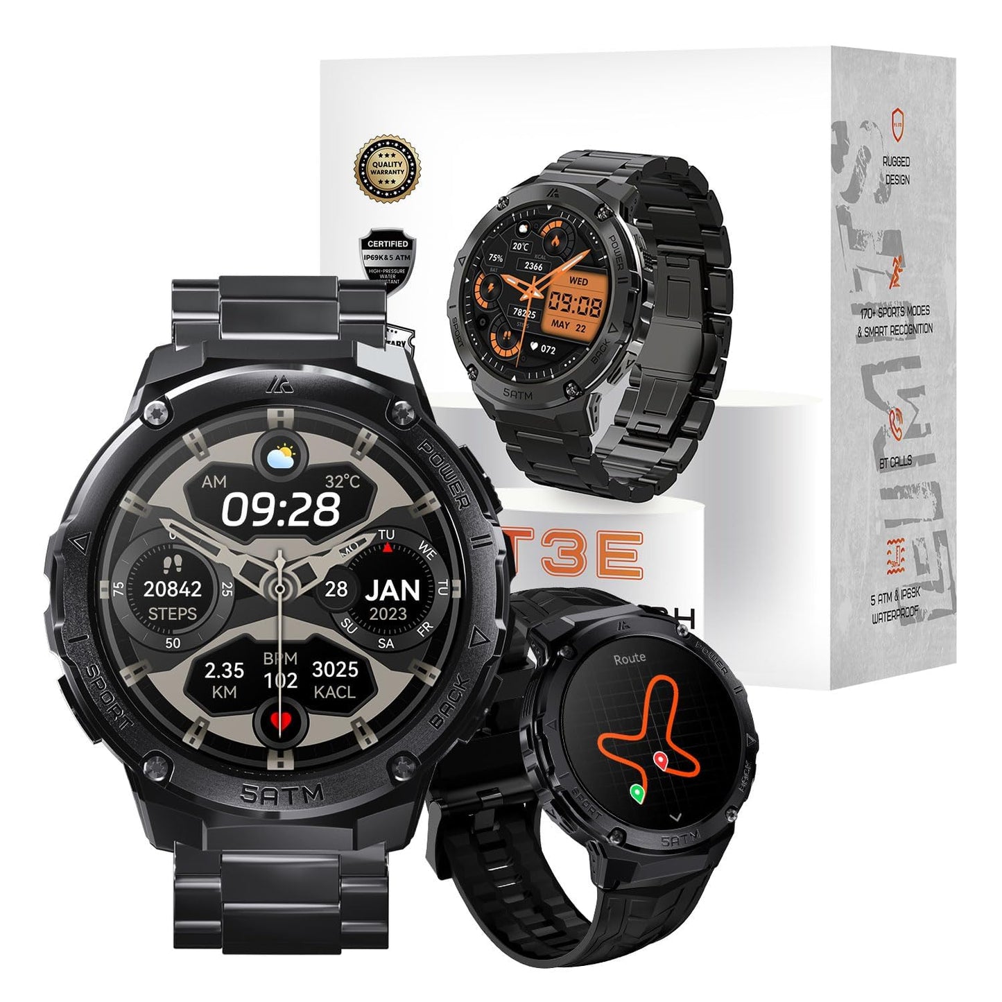 HOTMIFIT GPS Smart Watch for Men, 6 Satellite Positioning, Compass, Stainless Steel Body, 50M Waterproof, 480mAh Extra-Large Battery, Answer/Make Call, 1.43" AMOLED Screen, Compatible to Android iOS
