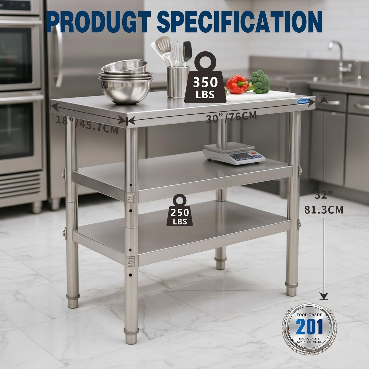 KUARBARR Stainless Steel Table Commercial Stainless Steel Prep Table 18 x 30 Inch, NSF Metal Commercial SS Kitchen Prep Worktable for Restaurant Kitchen Garage Warehouse