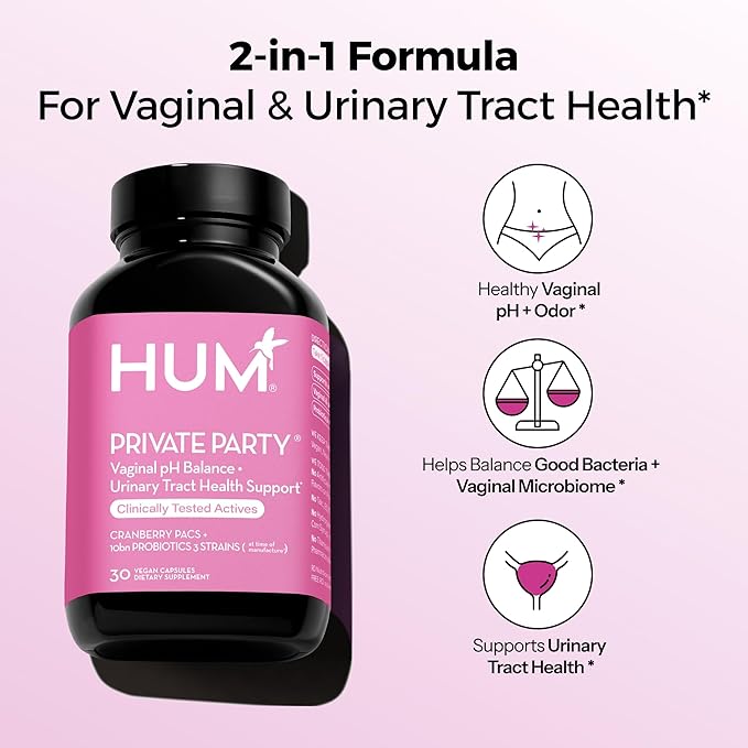 HUM Private Party - Vaginal Probiotics for Women's Health, pH Balance Supplement, and Urinary Tract Support with Cranberry & Lactobacillus Blend | Cranberry Pills, (30 Capsules)