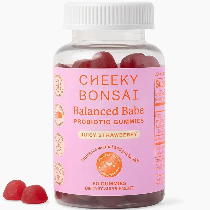 Cheeky Bonsai Balanced Babe Vaginal Probiotic Gummies for Women - Balanced pH, Healthy Odor, and Flora Support - 5 Billion CFUs - Juicy Strawberry Flavor, 60 Count