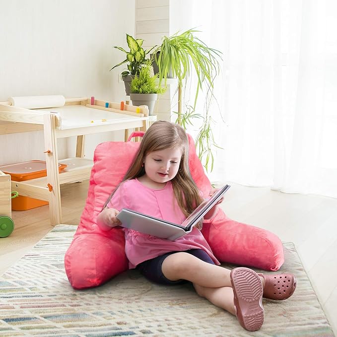 Nestl Reading Pillow for Kids, Small Bed Pillow, Back Pillow for Sitting in Bed, Memory Foam Chair Pillow, Reading & Bed Rest Pillows, Light Pink Back Pillow for Bed, Arm Pillow with Pockets