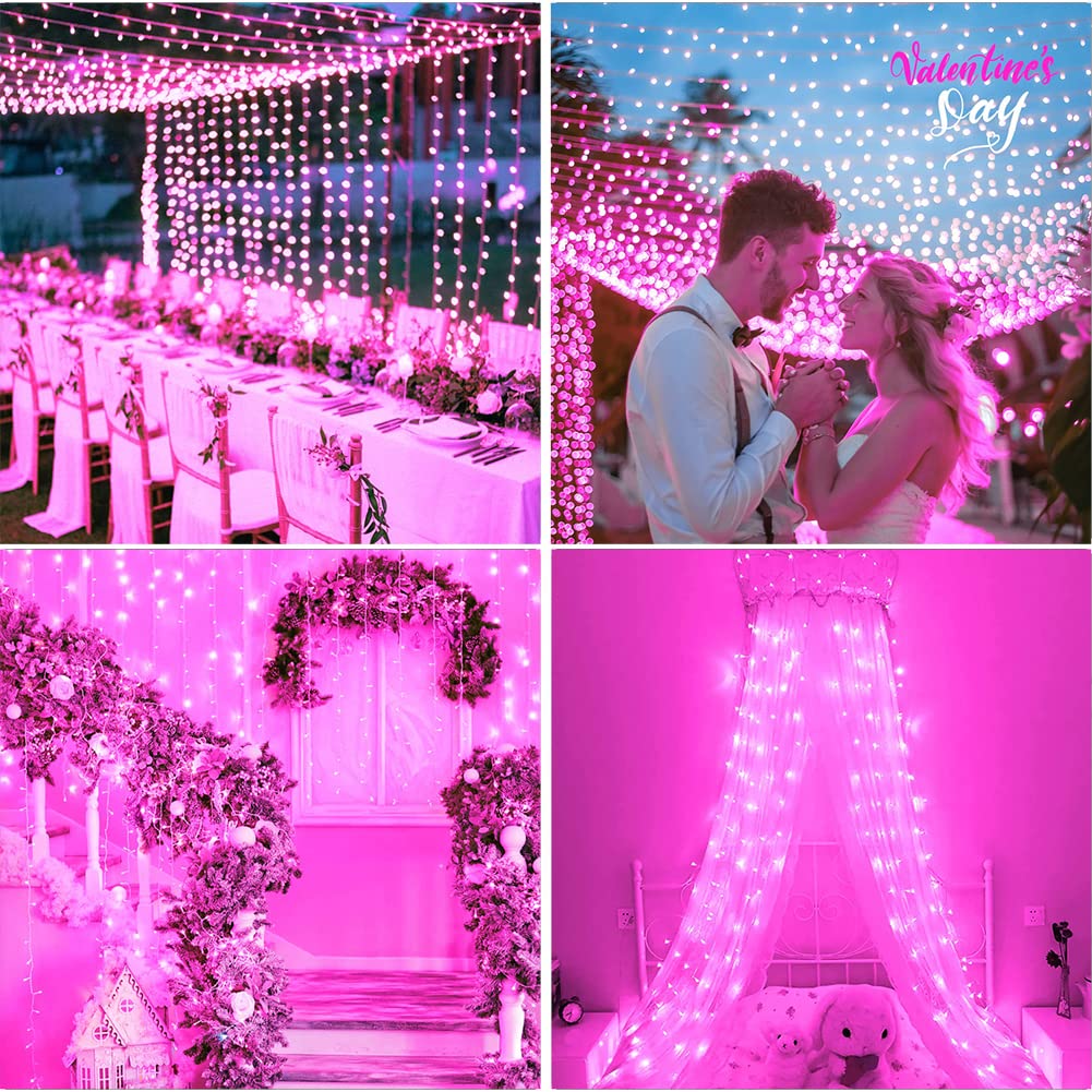 FULLBELL Fairy Lights Outdoor String Lights 33ft 100 LED Pink Transparent Wire Model FLEDTKSL10MWW-PI
