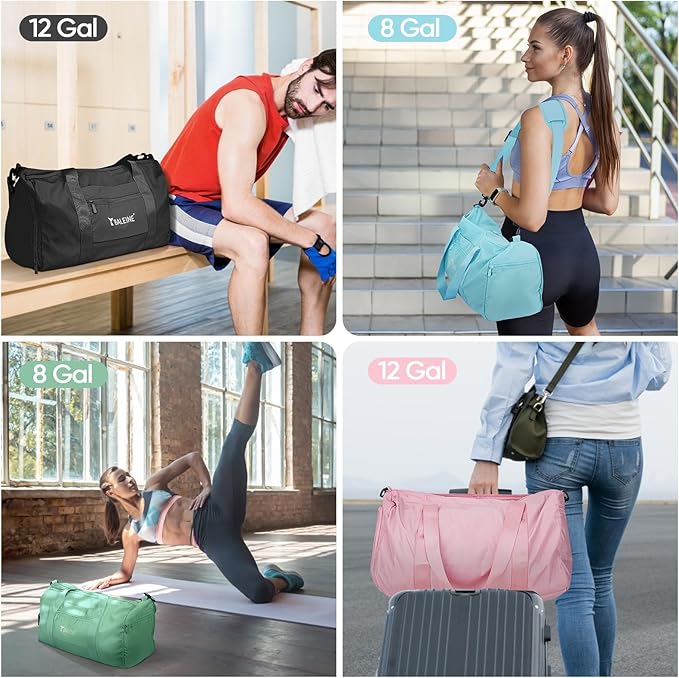 BALEINE Gym Bag for Women and Men, Duffel Bag for Sports, Gyms and Weekend Getaway, Waterproof Dufflebag with Shoe and Wet Clothes Compartments, Lightweight Carryon Gymbag (Silver)