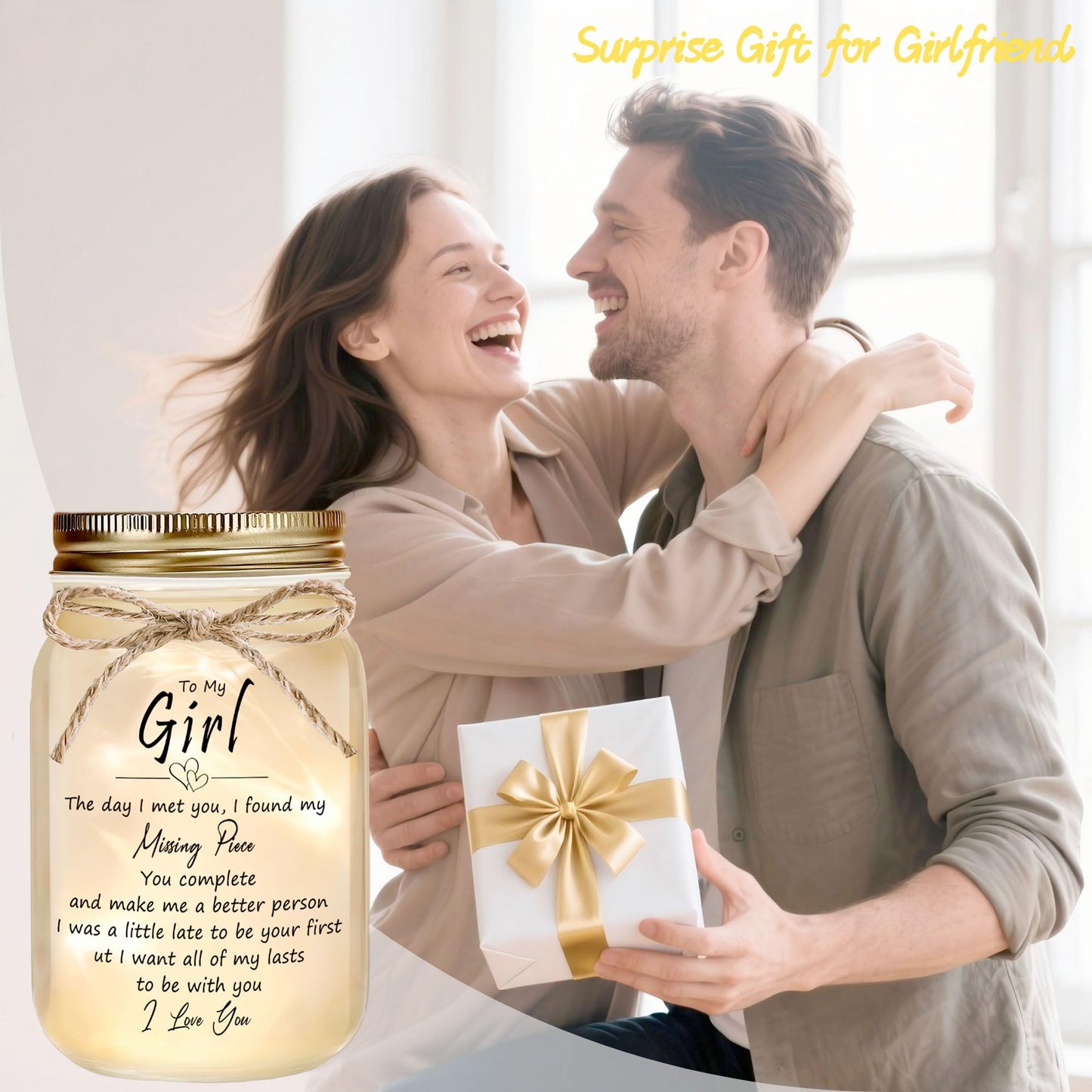 Rxyjlhjx Thoughtful Girlfriend Gift - Mason Jar Night Light For My Girl  Unique Birthday ValentineS Day Christmas & Thanksgiving For Her  Long Distance Relationship Gift