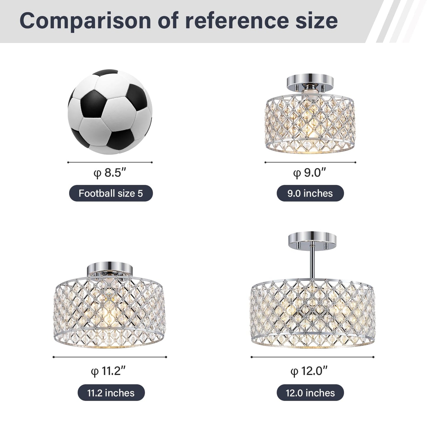 Bzvesr Chrome Crystal Ceiling Light Fixture Modern Semi Flush Mount Ceiling Lighting Fixture Round Small Chandelier For Dining Room  Hallway  Entryway  Kitchen  Bedroom Foyer 3 Light 12 Inch