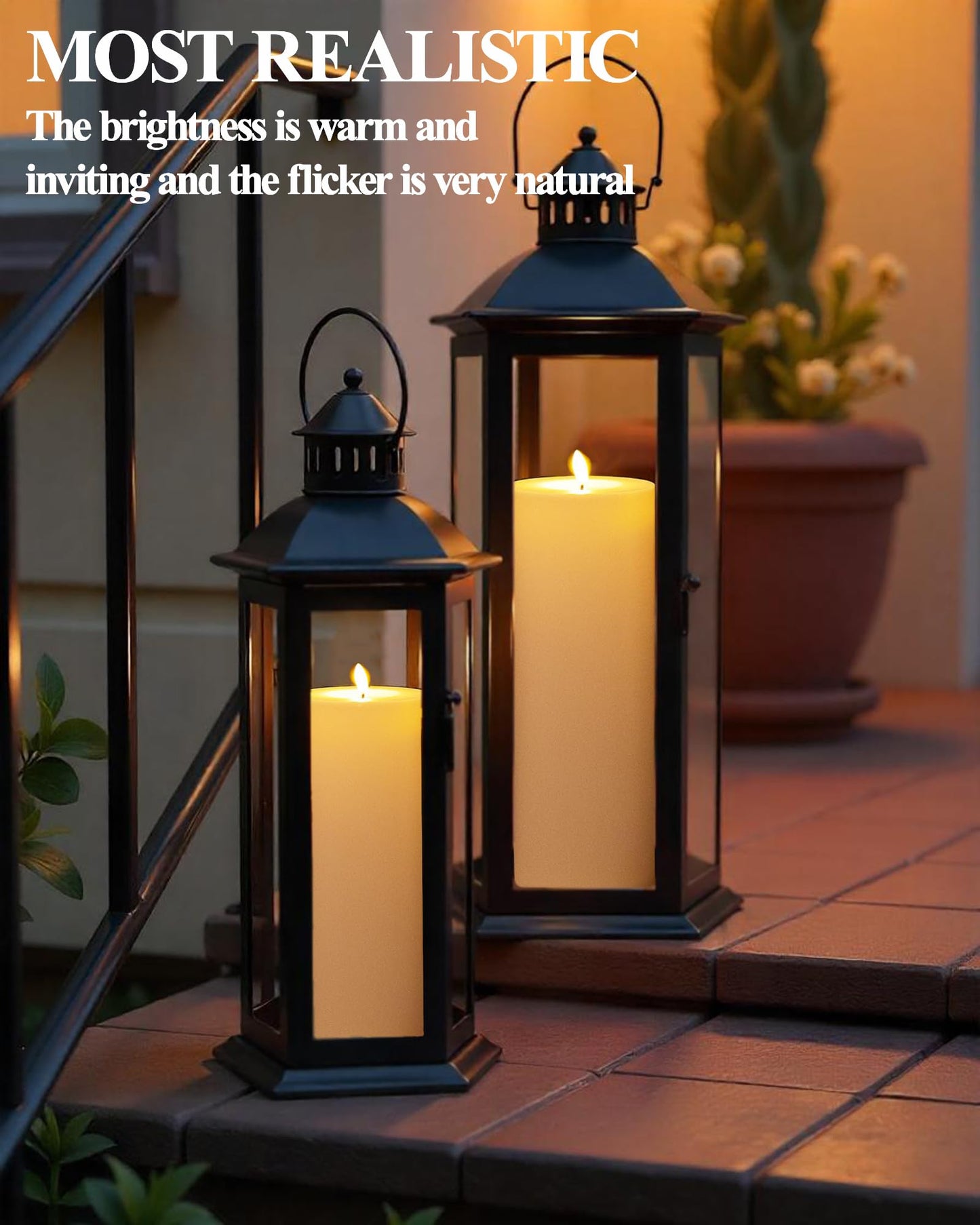 Gmnee 4"x8" Outdoor Waterproof Flameless Candles with Remote and Timers, LED Candles, Battery Operated Candles, Electric Fake Pillar Candles for Patio Porch, and Lanterns Decor (Ivory)
