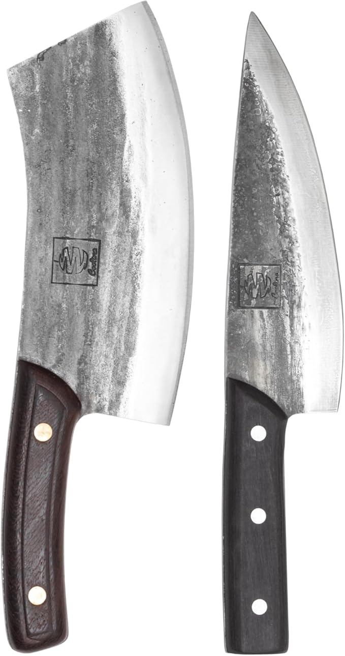 COOLINA Altomino and Tungsten Knife Set – Hand-Forged Chef Knife and Precision Slicing Knife Bundle – High Carbon Steel Full Tang Butcher Knives for Meat, Veggies, BBQ & Kitchen Prep