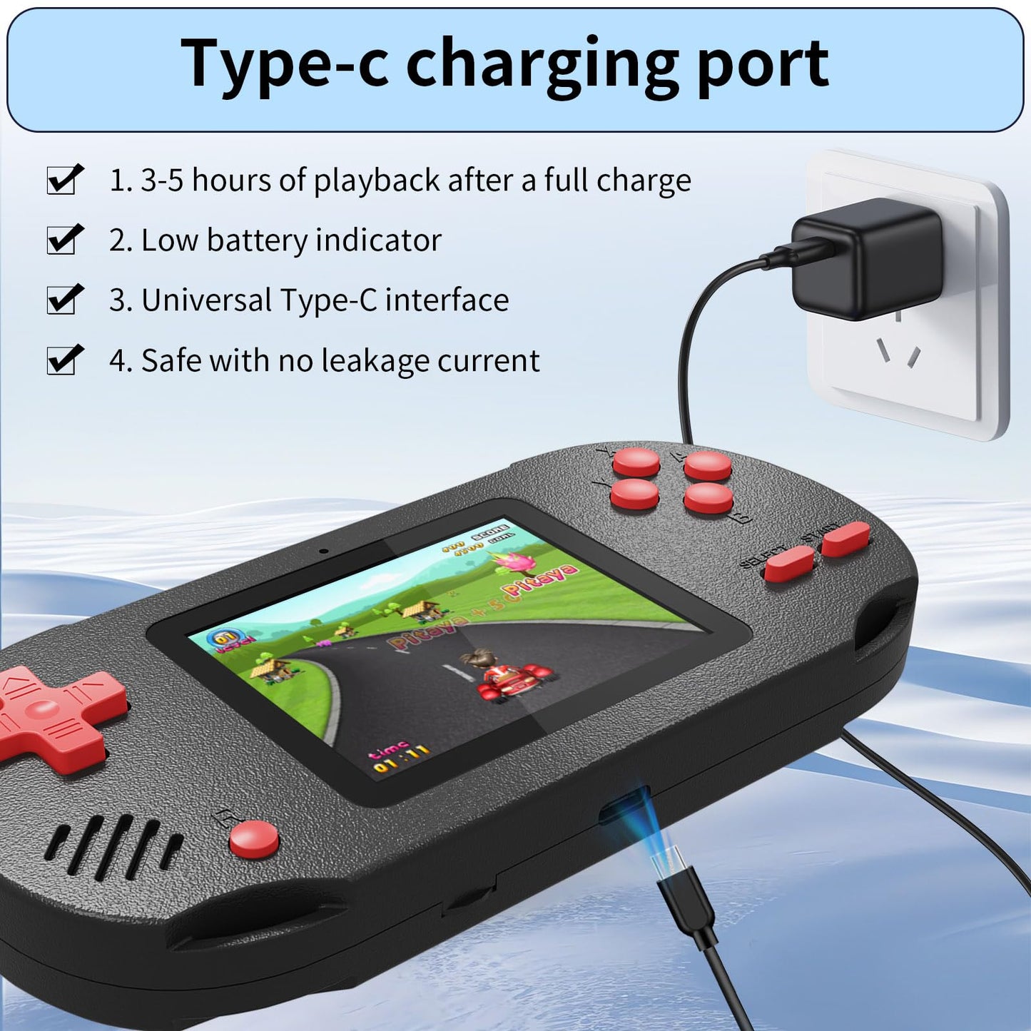 Damcoola Handheld Game Console for Kids, Built-in 300 Games, Including 137 Classic 16-bit Titles. Features a 3.0-inch Large Screen. A for Kids who Love Retro Gaming Fun!