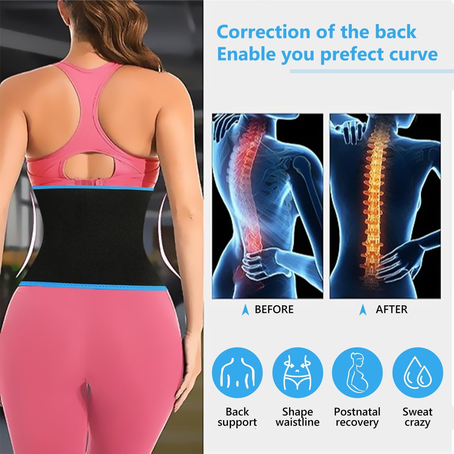 AMZBOSS Waist Trainer for Women Lower Belly Fat, Waist Sweat Band for Women, Belly Band Sweat Belt, Stomach Wrap, Faja Body Shaper (Blue, X-Large)