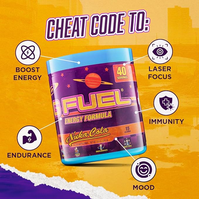 G Fuel Nuka Cola Energy Powder, Sugar Free, Clean Caffeine Focus Supplement, Water Mix, Tropical Citrus Berry Flavor, Focus Amino, Vitamin + Antioxidants Blend - 9.8 oz (40 Servings)