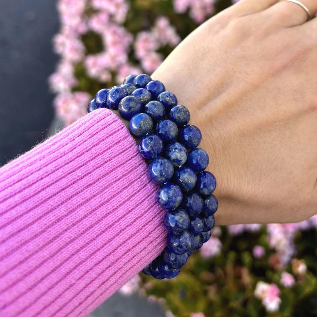 Adabele Real Natural Blue Lapis Lazuli Gemstone Beaded Bracelet 8.5 inch Stretch Chakra Healing Crystal Stone Jewelry Women Men