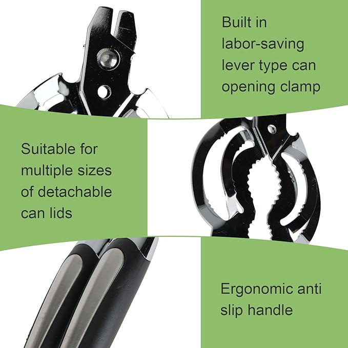 Stainless Steel Can Opener, Jar Opener for Weak Hands, Compatible with Different Sizes of Bottle Lids, Bottle Tops, Bean Can Lids, Pickle Lids