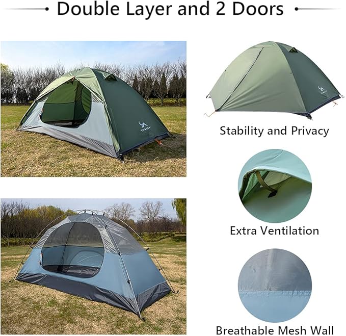 MC TOMOUNT Backpacking Tent 1-2 Person Waterproof Lightweight Double Layer Free-Standing Aluminum Pole for Outdoor Camping Hiking 4 Season
