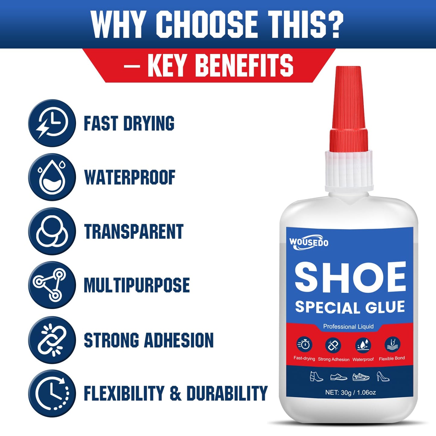 30g x 2 Pcs Shoe Glue - Quick Dry Strong Adhesive for Shoe Repair, Boots, Sneakers, Heels, Hiking Shoes, Leather, Handbags -Waterproof & Flexible.