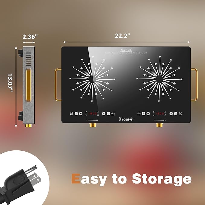 2 Burner Electric Cooktop 110V - 24 Inch Countertop Electric Stove with Handles 2000W, Two Burner Ceramic Burner with LCD Touch Screen and Knob Control, Timer, Safety Lock, 120V Plug in