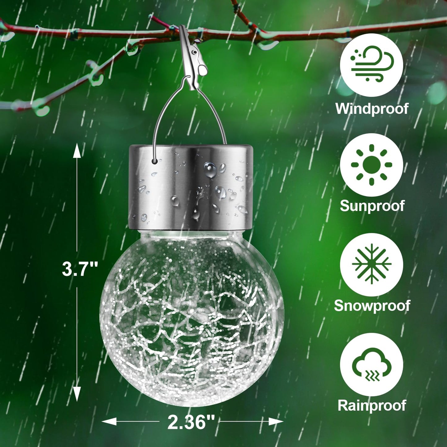 Partphoner 12 Pack Solar Globe Lights - Waterproof  ed Glass Lanterns, Color Changing, Stainless Steel, Model Pa1168