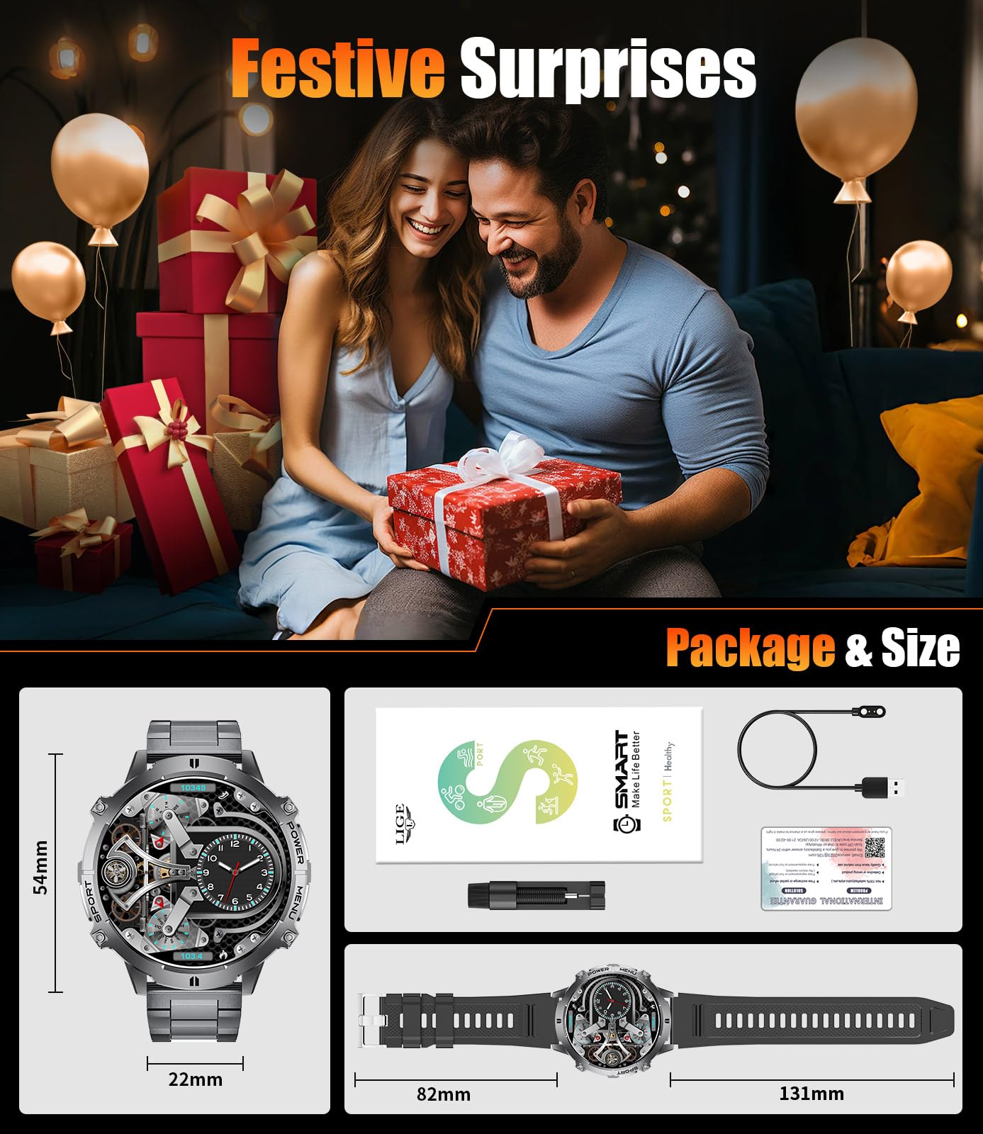 LIGE Smart Watches for Men with 900mAh Battery(60+Standby),1.73" AMOLED with Bluetooth Call,110+ Sports Mode Tactical Fitness Tracker/Heart Rate Sleep Health Monitor/Android iOS Military Smart Watch