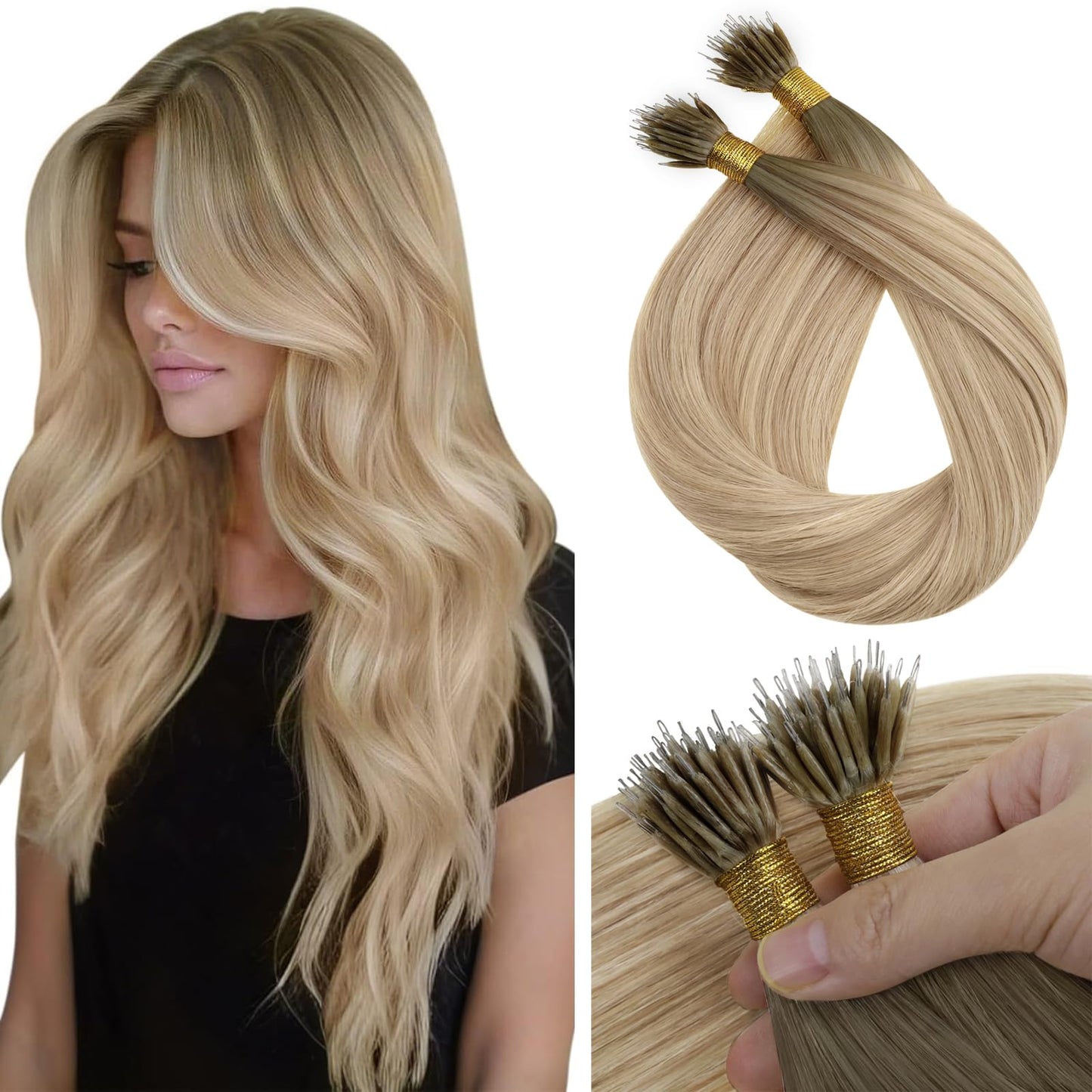 Sunny Hair Blonde Nano Bead Hair Extensions Ombre Blonde Nano Hair Extensions Real Human Hair Ash Blonde Ombre Platinum Blonde B