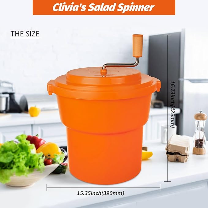 Clivia Large Commercial Salad Spinner Manual Lettuce Dryer Spinner Dryer-Dries Up To 4 Heads Of Lettuces